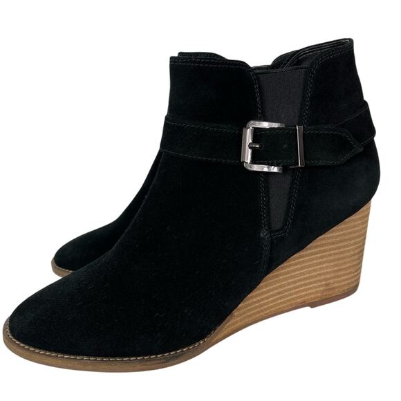 Blondo Boots Womens 9 Black Suede Waterproof Wedge Buckle Side Zip - Picture 1 of 13